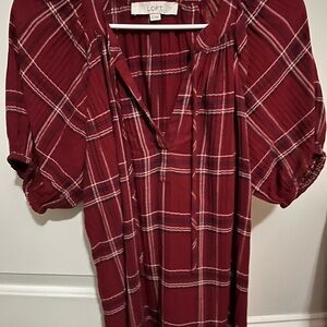 LOFT Red Plaid Blouse